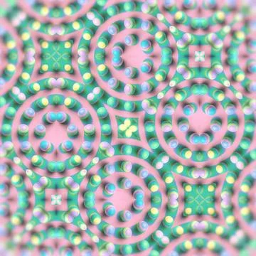 Pastel 3D Kaleidoscope Pattern with Pink Mint and Yellow Spheres 스톡 일러스트