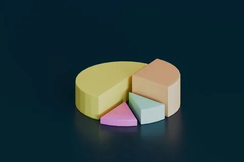 Pastel 3D pie chart with raised slices on dark teal 库存插图