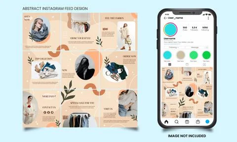 Pastel abstract instagram feed or post template with smartphone Illustrazione stock