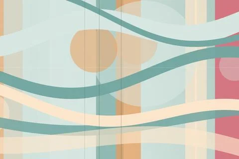 Pastel abstract ribbon wave pattern with teal bands and peach accents, crea.. Stock Illustration