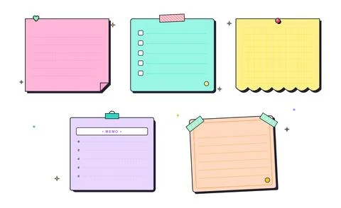Pastel aesthetic sticky notes and colorful memo notepad collection 库存插图