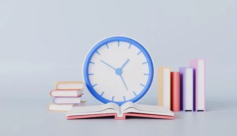 Pastel Alarm Clock on Stack of Books Education Time Management Study Concept Stock Photos