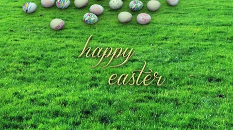 Pastel and colorful easter eggs with happy easter word Stock Footage 62342874