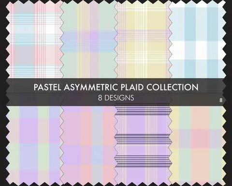 Pastel Asymmetric Plaid Seamless Pattern Collection Stock Illustration