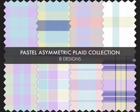 Pastel Asymmetric Plaid Seamless Pattern Collection Stock Illustration
