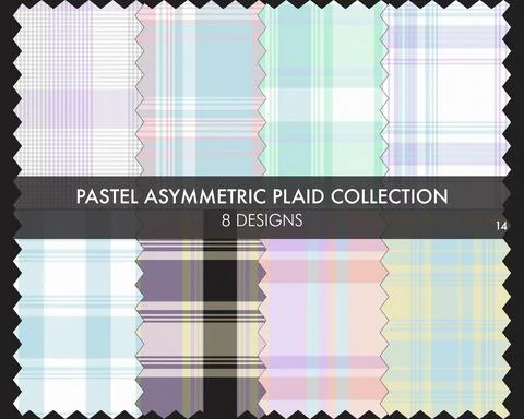 Pastel Asymmetric Plaid Seamless Pattern Collection Stock Illustration