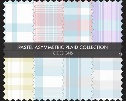 Pastel Asymmetric Plaid Seamless Pattern Collection Stock Illustration