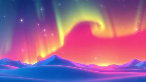 Pastel Aurora Cascade: Gentle Light Waves Over a Winter Hillside Vista Stock Footage 308846093