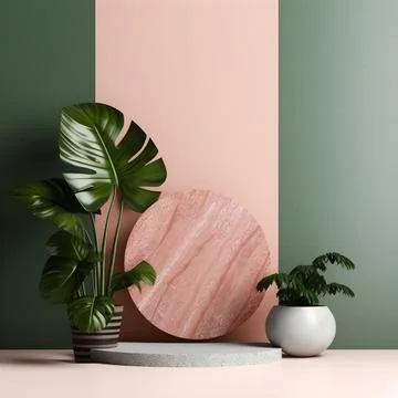 Pastel backdrop wall 3d render image mockup background of terrazzo podium, .. Stock Illustration