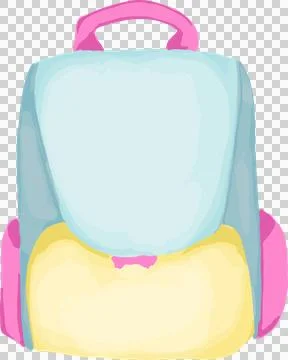 Pastel backpack is sitting on transparent background with blue body yellow Stock Illustration