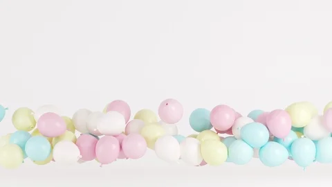 Pastel Balloon Floating on White Background for copy space. 3D animation. Stock Footage 120560564