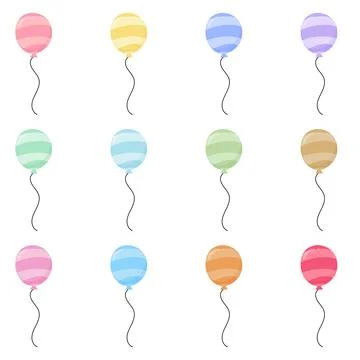 Pastel Balloon Vector Set, Cute Colorful Striped Balloons Pack for Party De.. 库存插图