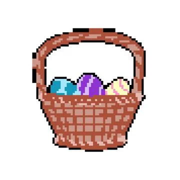 Pastel basket easter pixel art vector illustration Stock Illustration