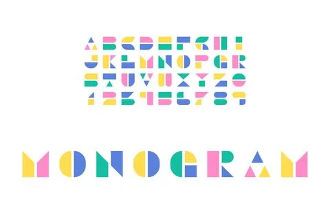 Pastel Bauhaus Typography Set with Soft Geometric Letters and Elegant Monog.. Stock Illustration