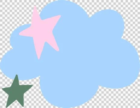 Pastel blue cloud is floating in flat style, with pink, sage green stars on Illustrazione stock
