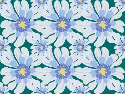 Pastel Blue Floral Pattern on Deep Green Background Illustrazione stock