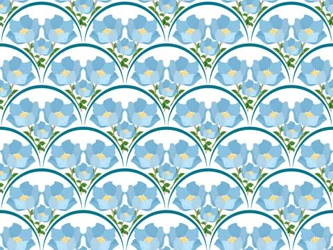 Pastel Blue Floral Seamless Pattern with Arch Motif Stock Illustration