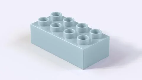 Pastel Blue Plastic Construction Brick with Eight Hollow Studs on White Stock Illustration