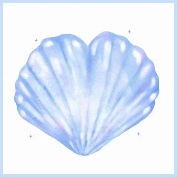Pastel Blue SeasShell Heart shape Seashell Watercolor Stock Illustration