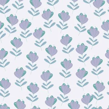 Pastel blue tones seamless pattern with doodle purple flowers little random o Illustrazione stock