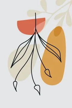Pastel Boho Botanical Leaf Illustration with Colorful Organic Shapes Stock Illustration