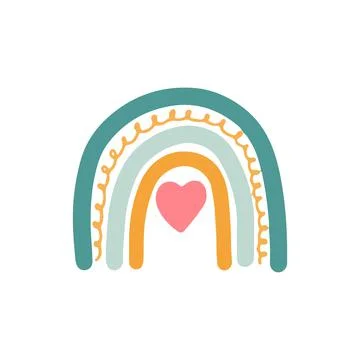 Pastel boho rainbow. Cute hand drawn modern stickers for nursery. Childish Stockillustratie