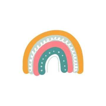 Pastel boho rainbow. Cute hand drawn modern stickers for nursery. Childish Stock Illustration