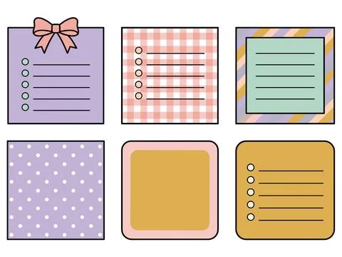 Pastel Bow Gingham Sticky Note Bundle Stock Illustration