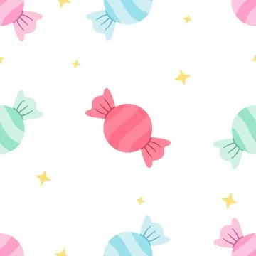 Pastel candies float gently among twinkling stars Ilustração Stock