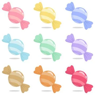 Pastel Candy Collection Set with Glossy Transparent Wrappers in Multiple Co.. Stock Illustration