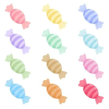 Pastel Candy Collection Set Vector Illustration Sweet Colorful Wrapped Cand.. 库存插图