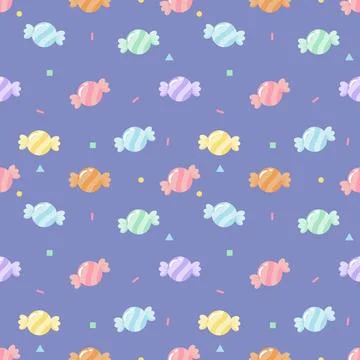 Pastel Candy Seamless Pattern with Cute Colorful Sweet Candies Background Illustrazione stock