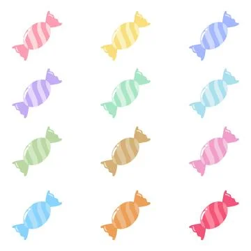 Pastel candy set collection 12 colors wrapped sweet flat vector illustration 스톡 일러스트