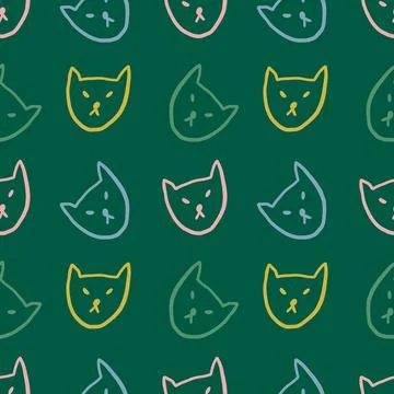 Pastel cats faces seamless pattern wild animal childish cartoon イラスト素材