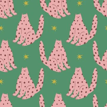 Pastel cats seamless pattern wild animal childish cartoon art イラスト素材