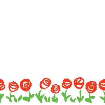 Pastel chalk crayon drawing red flowers isolated on white. Stock Illustration