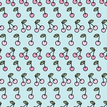 Pastel cherry repeat pattern design, fruit pattern. Stock Illustration