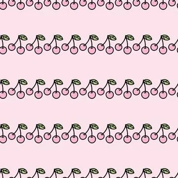 Pastel cherry repeat pattern design, fruit pattern. Illustrazione stock