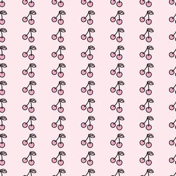 Pastel cherry repeat pattern design, fruit pattern. 스톡 일러스트