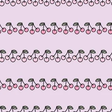 Pastel cherry repeat pattern design, fruit pattern. Stock Illustration