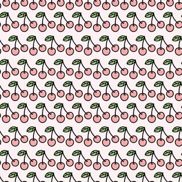 Pastel cherry repeat pattern design, fruit pattern. Stock Illustration