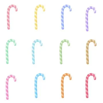 Pastel Christmas Candy Cane Vector Set, Striped Holiday Sweets Illustration.. Stock-Illustration
