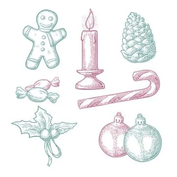 Pastel Christmas elements イラスト素材