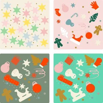 Pastel Christmas Holiday  Pattern Set Stock Illustration