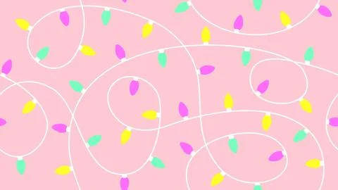Pastel Christmas Light String Seamless Pattern on Soft Pink Background Stock Illustration