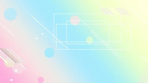 Pastel circles and outlined rectangles float over a blue and yellow gradien.. Stock Illustration