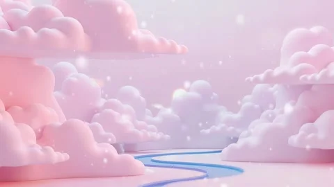 Pastel Cloud River: A 3D Animated Landscape of Dreamy Clouds and a Winding Blue Stock Footage 318051149