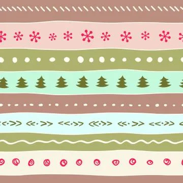 Pastel color christmas pattern with snowflakes, tree, dots. Stock Illustration
