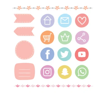 Pastel color design interface and social network icons set イラスト素材
