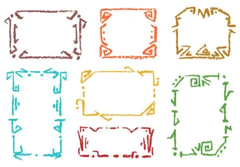 Pastel color ethnic frames set. Crayon chalk hand drawn vector copy space Stock Illustration